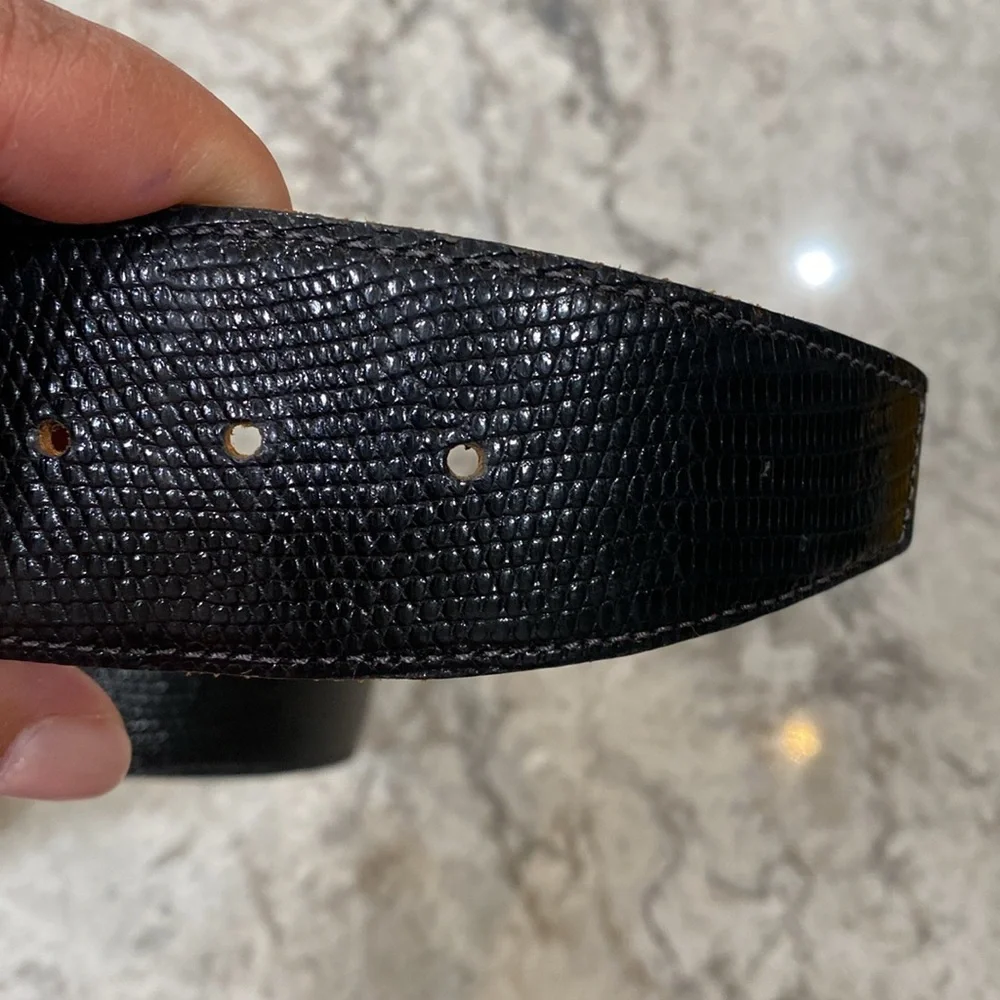 Kleinberg Sherrill Genuine Exotic Leather Belt w/ Gold Bubbly Buckle Detail 1988